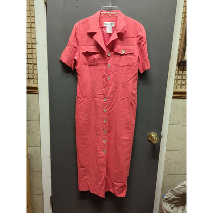 Vintage Jessica Howard Red Linen Blend Button Front Lined Summer Midi Dress 6