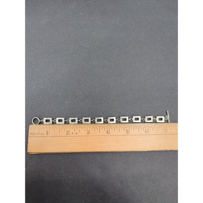 Vintage Minimalist Rectangular Silver-Tone Open Square Geometric Link Bracelet