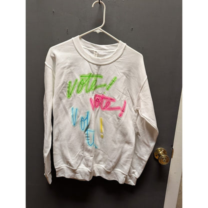 BP. White Glow Neon Sweatshirt long sleeve VOTE Size Small Graphic crew neck NEW