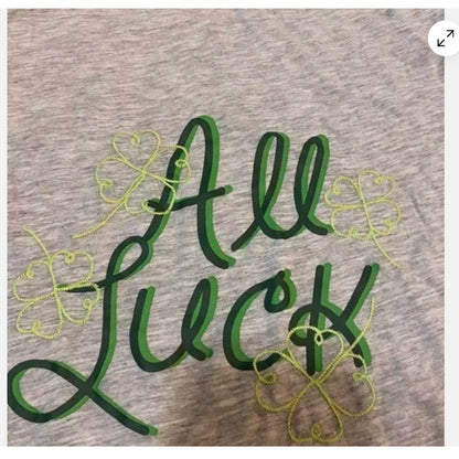 Women’s Halogen All Luck Tee Tshirt Gray Green 4 leaf clover Short Sleeve IRISH