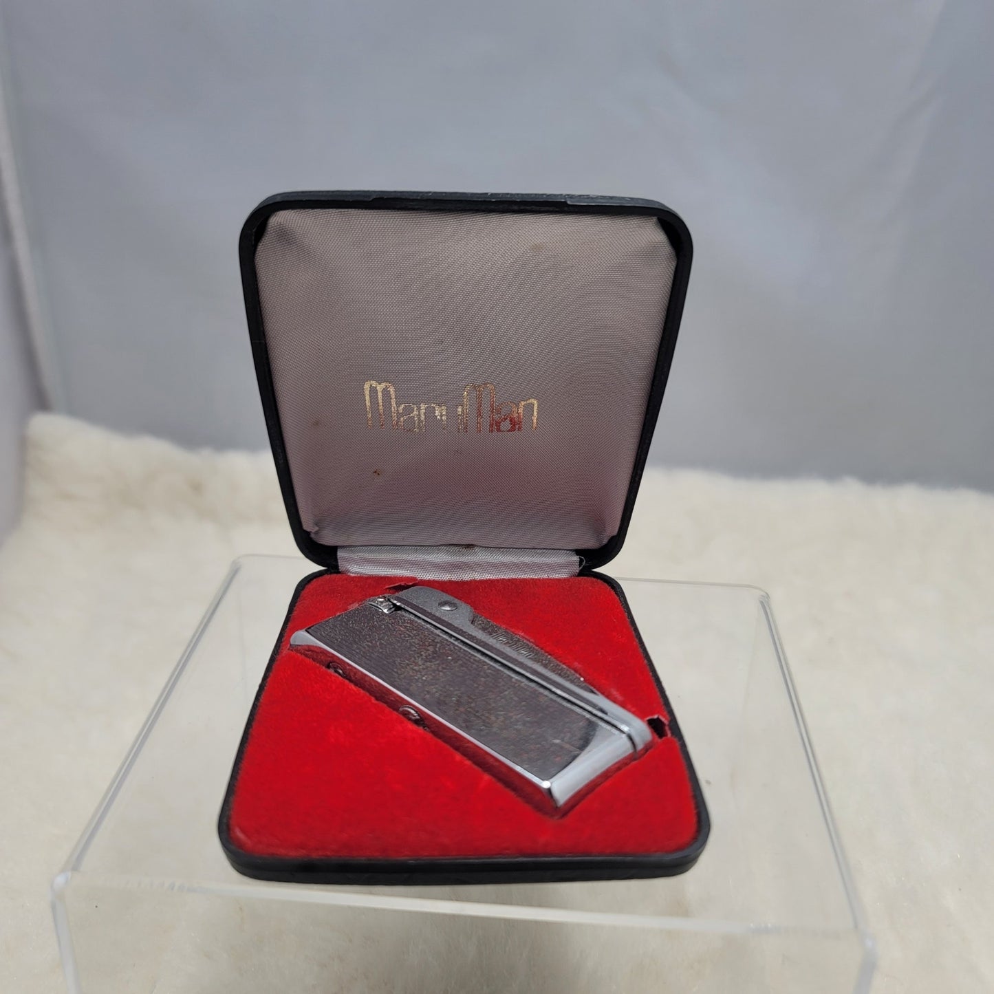 Vintage Maruman Chrome Pocket Lighter Box Ireland Mid-Century Modern Minimalist