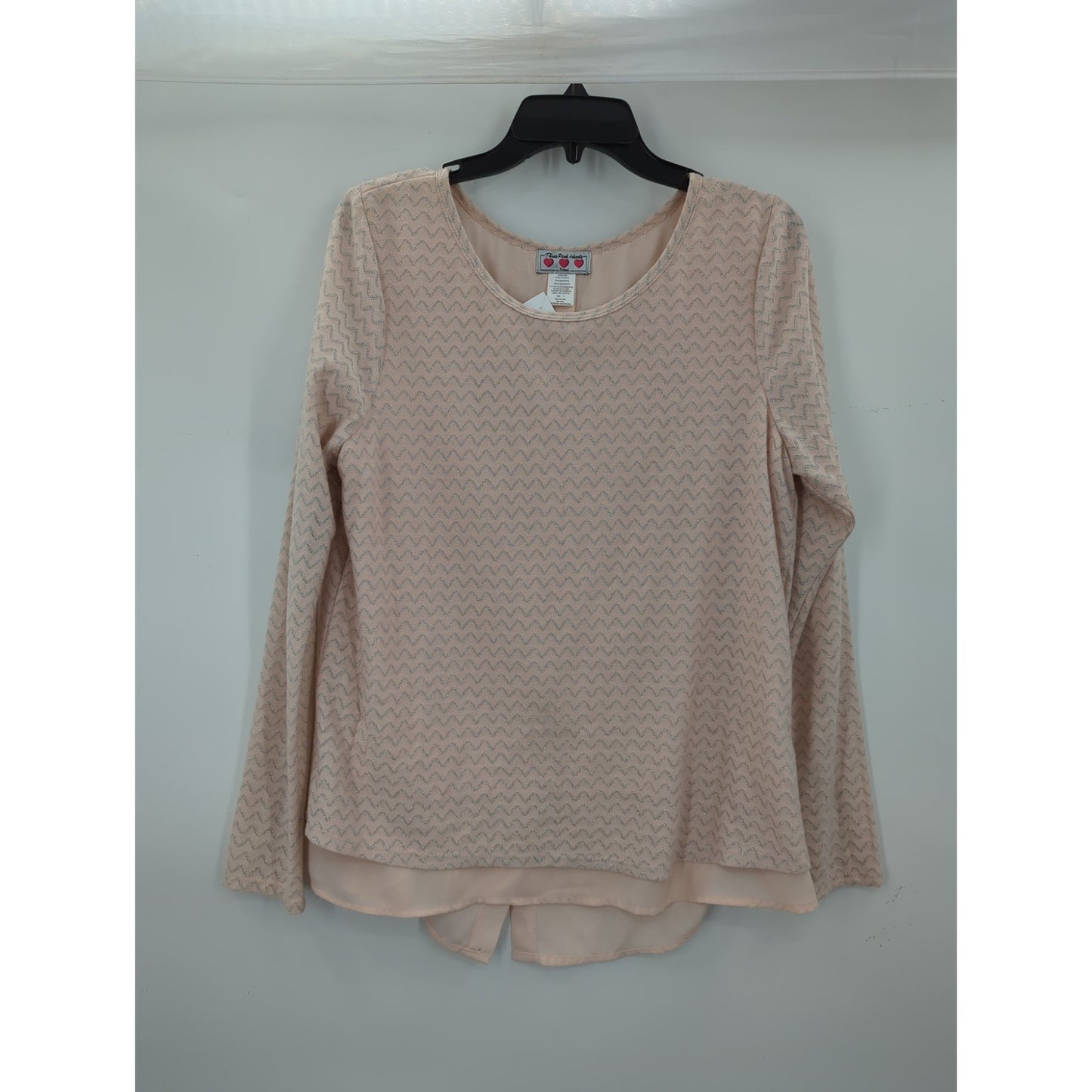 Three Pink Hearts Blush Pink Textured Split Back Tunic Blouse Large NWT