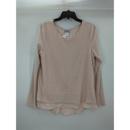 Three Pink Hearts Blush Pink Textured Split Back Tunic Blouse Large NWT
