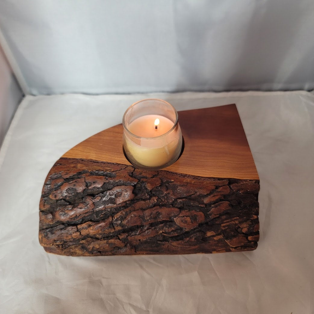 Live Edge Pine Rustic handcarved handturned solid wood candle vase holder
