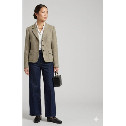 Anne Klein Plaid Wool Blend Blazer Jacket Petite Academia Professional Workwear