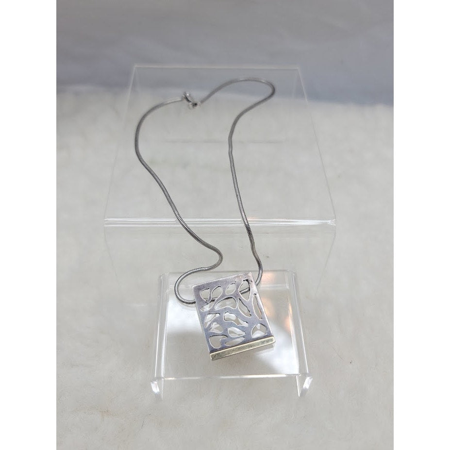Milos Gnos Posidonia Gold Sterling Open Work Pendant Snake Chain Necklace