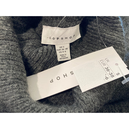 NWT Topshop Long Cuff Sleeve Turtleneck Sweater Tunic Dress Sz 4-6 US Charcoal