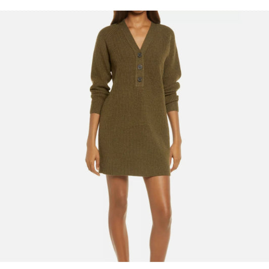 Henley Sweater Dress Heather Elm Green Buttons Wool Retail Size XXS NEW