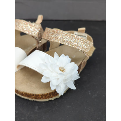 Just One You Made by Carter's Baby Girl White Floral Gold Glitter Sandals Size 5