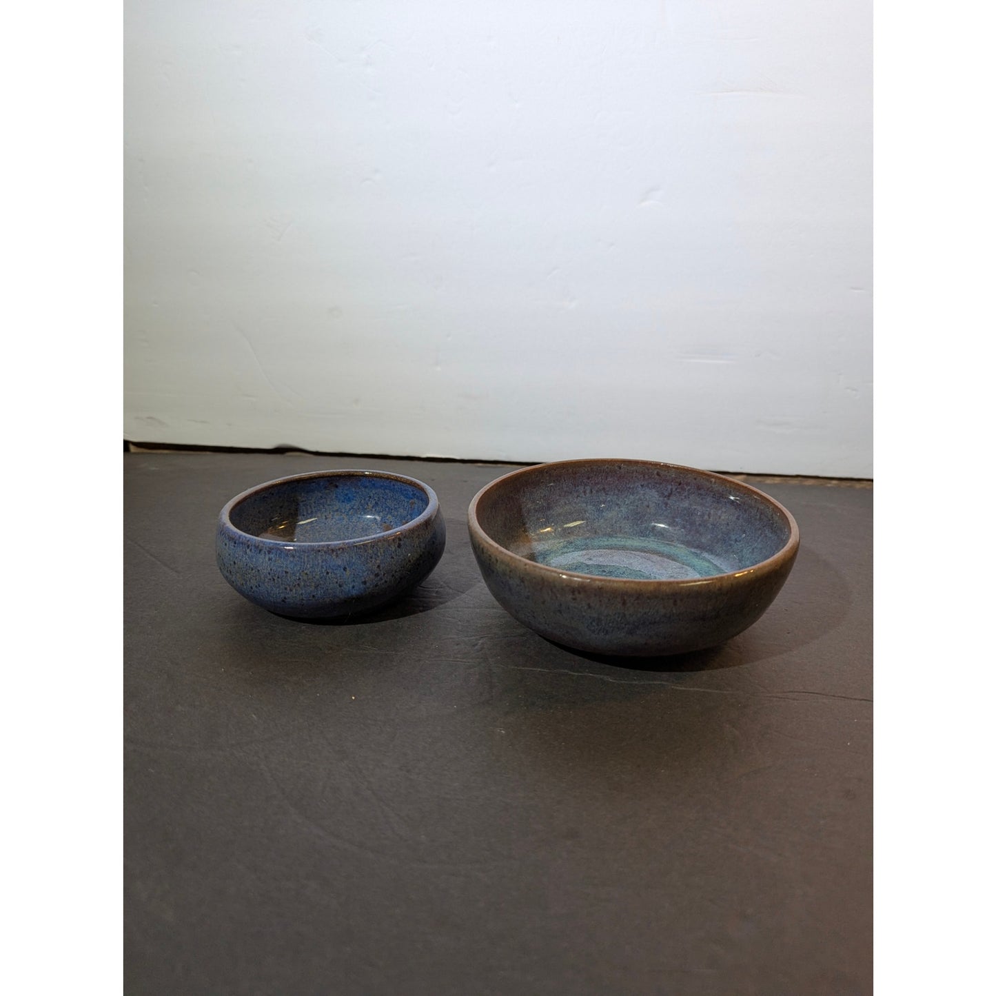 Studio Pottery Signed JAM Blue Speckled Glazed Bowls Set of 2