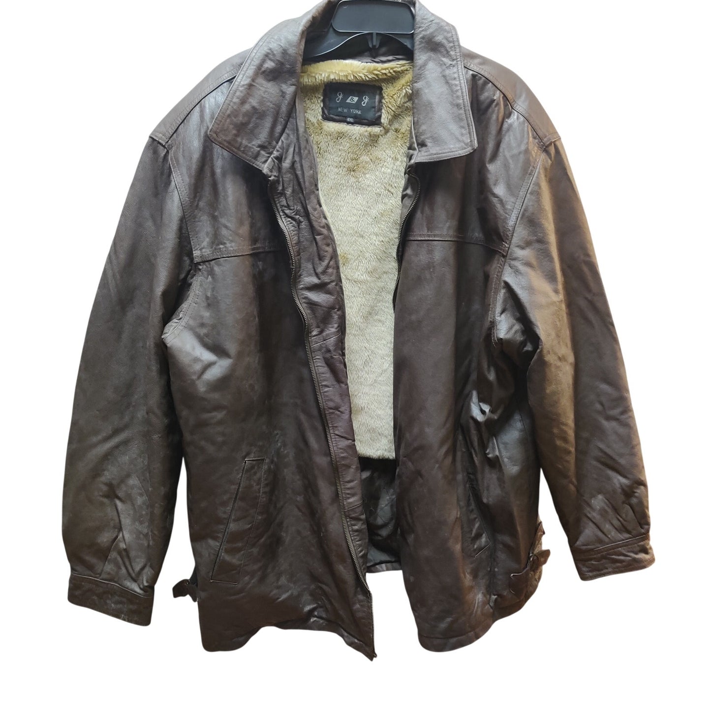 Vintage G&G New York Brown Leather Faux Shearling Lined Jacket 4XL Moto Heavy