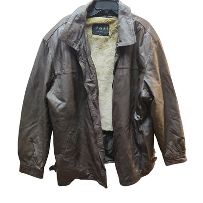 Vintage G&G New York Brown Leather Faux Shearling Lined Jacket 4XL Moto Heavy