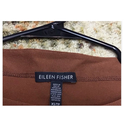 Eileen Fisher XS Nutmeg 3/4 Sleeve Crepe Ballet Neck Top NEW Casual Blouse Brown
