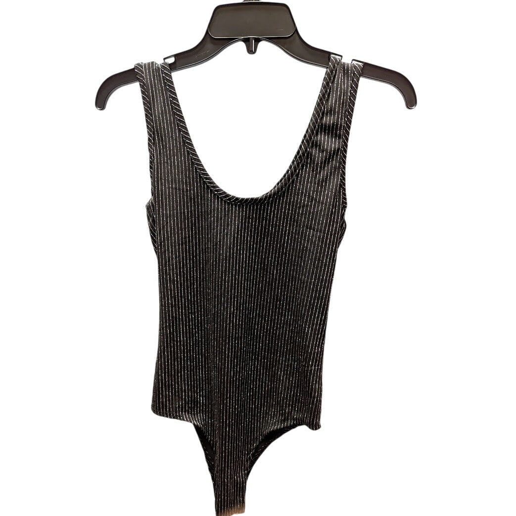 Beware size Large Bodysuit Tank Sleeveless NEW Black silver striped Top layers