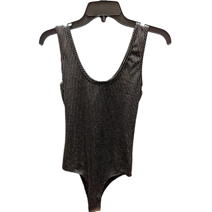 Beware size Large Bodysuit Tank Sleeveless NEW Black silver striped Top layers