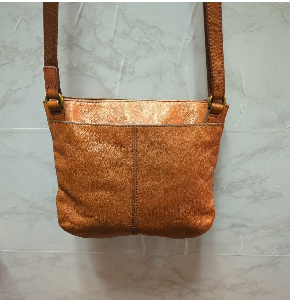 Fossil Heritage Brown Tan Leather Crossbody Organizer Messenger Bag
