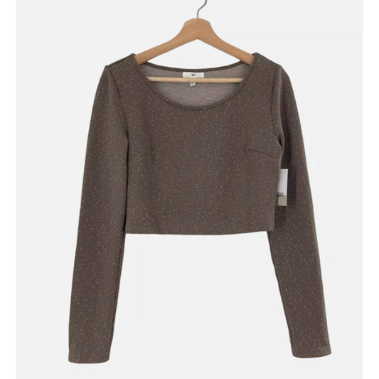 BP. Scoop Crop Long Sleeve Thick Knit Brown Dot Top SMALL NEW casual
