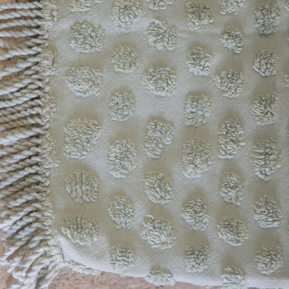 Sage green Chenille blanket Queen or King Bedspread Coverlet Vintage