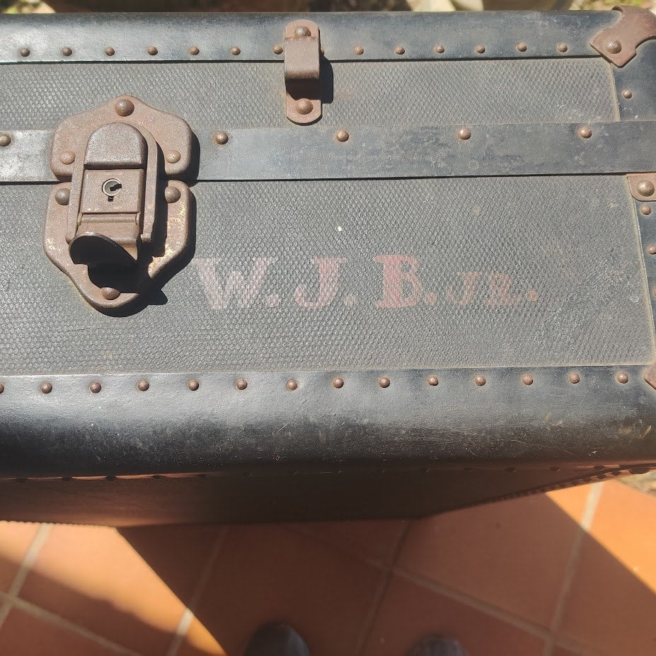 Vintage Industrial Steamer Trunk Wardrobe Antique Luggage Mid-Century Military