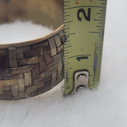 Vintage Mixed Metal Basketweave Bangle Bracelet Brass Copper Silver Tone