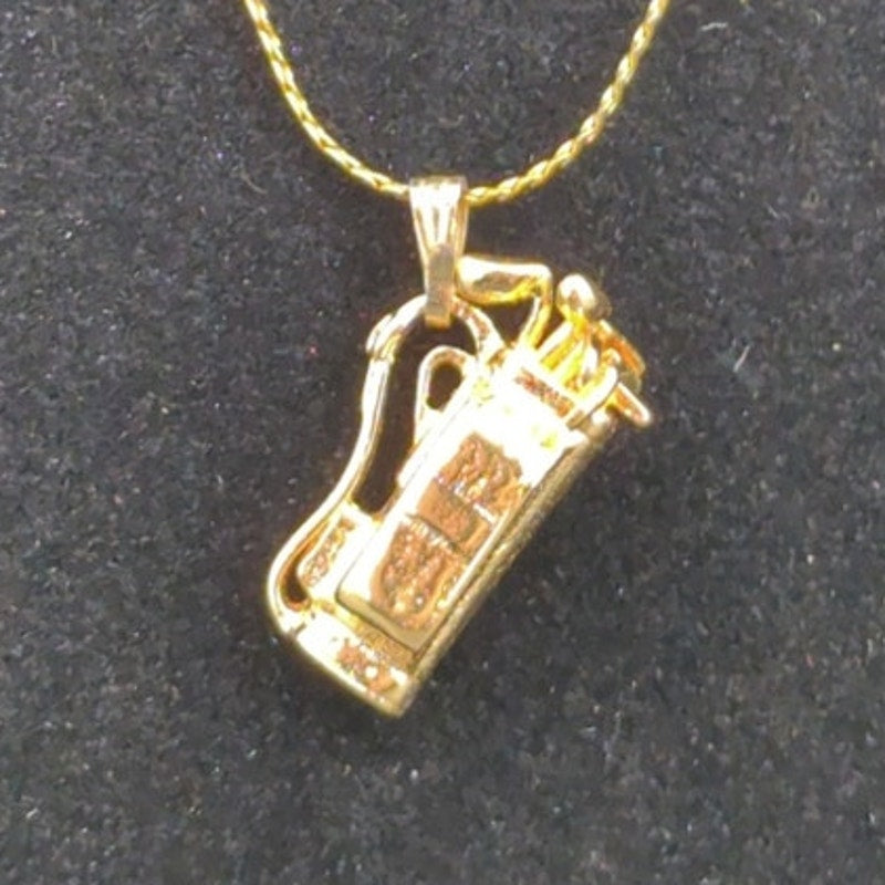 Vintage Fashion Gold-Tone Miniature Golf Bag Pendant Necklace