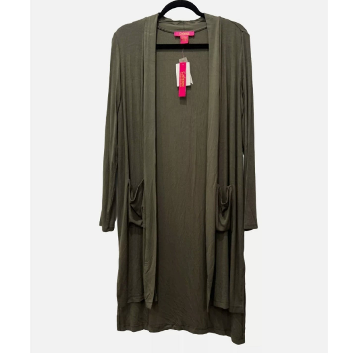 NWT Catherine Malandrino MEDIUM Ribbed Long Cardigan Grape Leaf Green MSRP $88