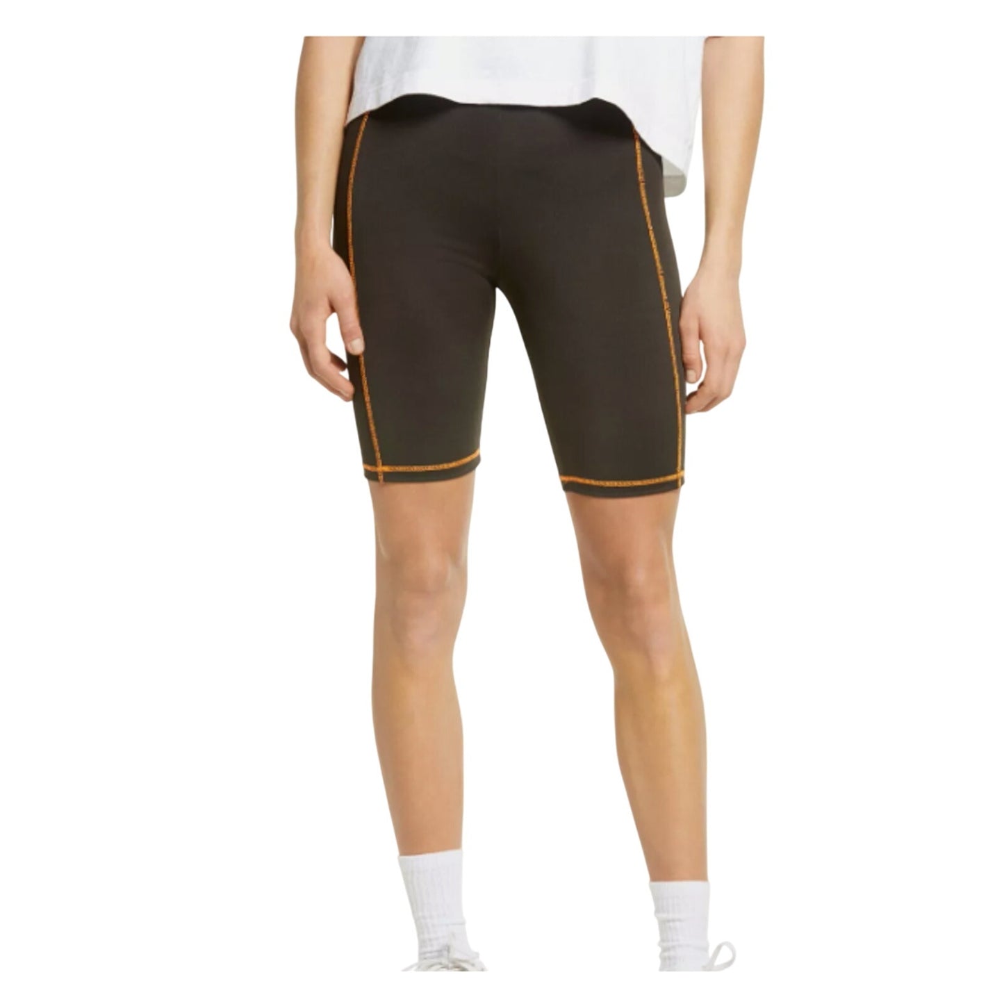 BP Contrast Stitch Bike Shorts Black Neon Orange NWT 5153 Travel Gym Workout