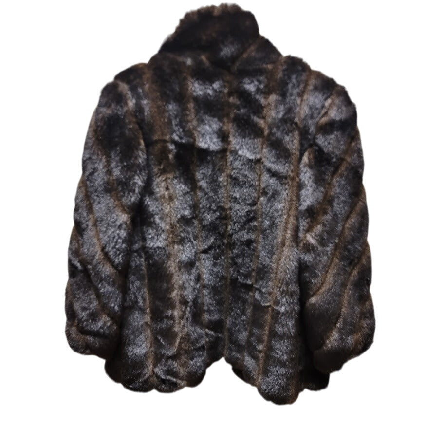 Vintage Basic Editions Faux Fur Coat Jacket Espresso LARGE Pockets 80s Collar
