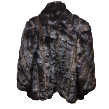 Vintage Basic Editions Faux Fur Coat Jacket Espresso LARGE Pockets 80s Collar