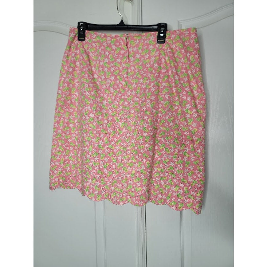 Lilly Pulitzer Pink pineapple WHITE LABEL lined skirt Size 14 Cotton scalloped