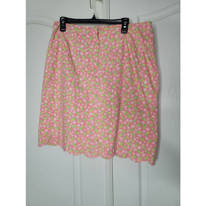 Lilly Pulitzer Pink pineapple WHITE LABEL lined skirt Size 14 Cotton scalloped