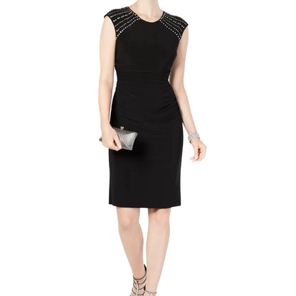 Jessica Howard Black Sheath Cocktail Dress Size 16 LBD embellished Sleeveless