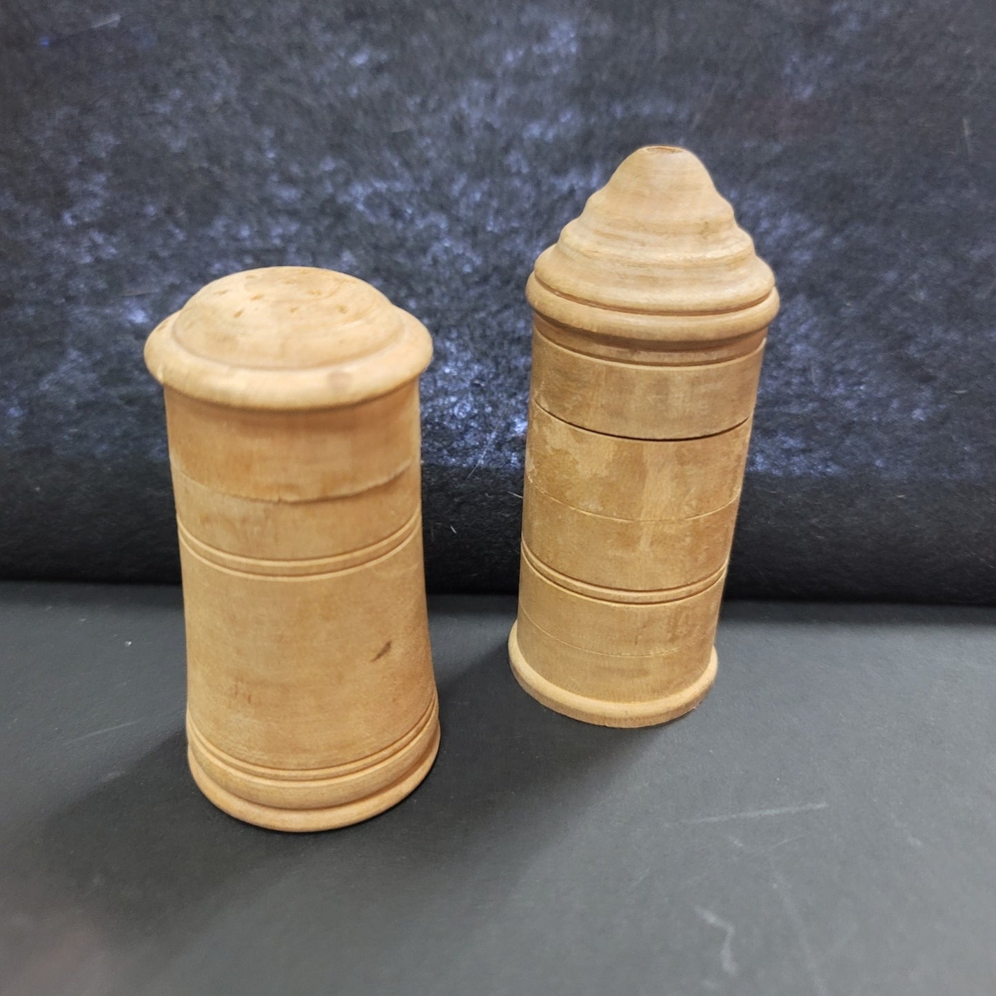 Vintage Pair Wood Salt Shaker and Toothpick Dispenser Portugal 4"