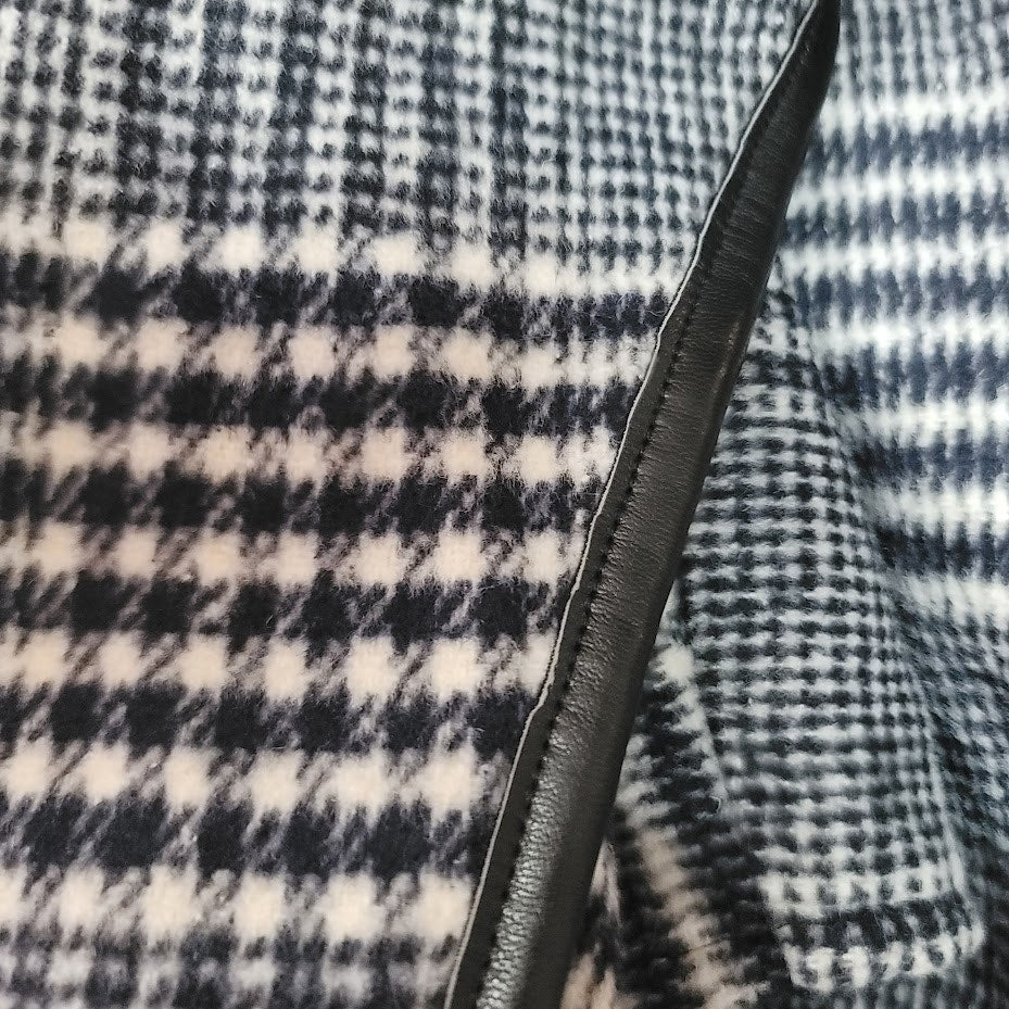 Black Gray White Reversible Plaid Cape Faux leather trim Shawl Jacket XL / LARGE