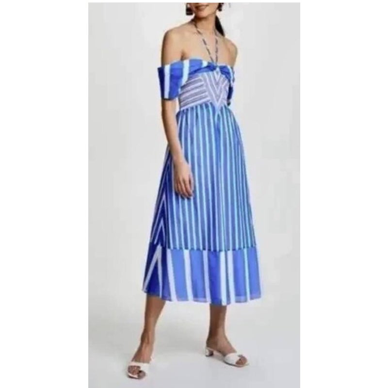 TANYA TAYLOR Celina Smocked Striped Color block Midi Dress Smocking 2 / xs NEW