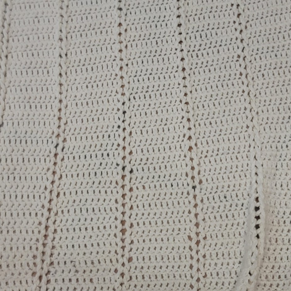 Vintage Handmade Cream Crochet Lace Afghan Throw Blanket 68" x 82" Queen Size