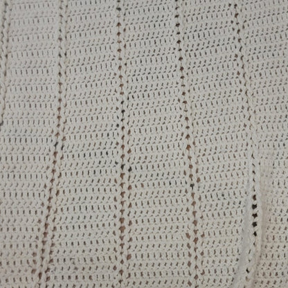 Vintage Handmade Cream Crochet Lace Afghan Throw Blanket 68" x 82" Queen Size
