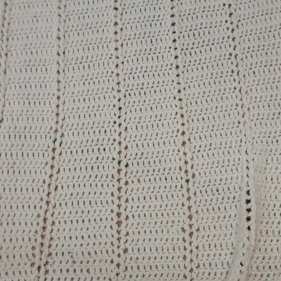 Vintage Handmade Cream Crochet Lace Afghan Throw Blanket 68" x 82" Queen Size