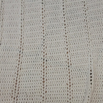 Vintage Handmade Cream Crochet Lace Afghan Throw Blanket 68" x 82" Queen Size