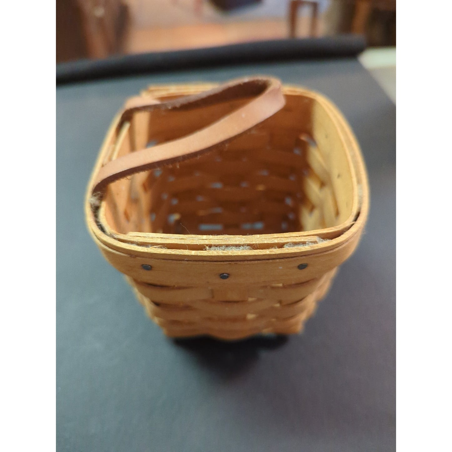 Vintage Longaberger Small Picnic Basket with Leather Handle Signed Dated 1996