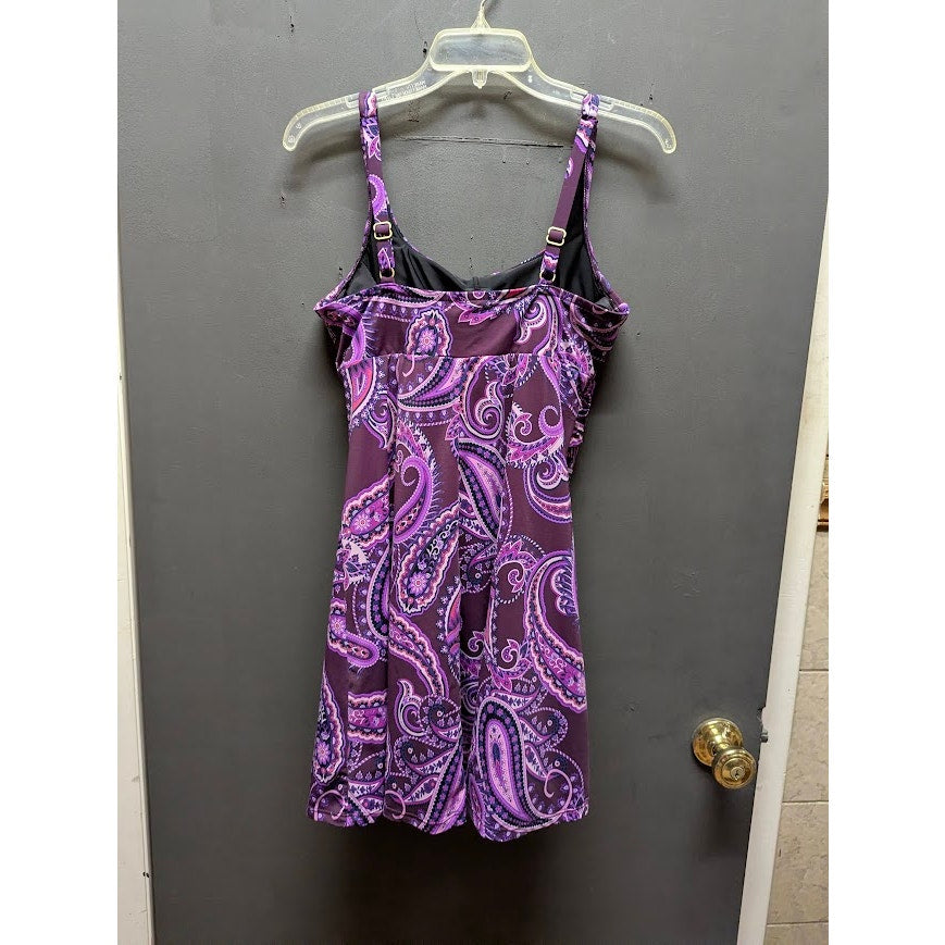 Lands' End purple paisley 10 D Bathing Suit 1 Pc. Dress Style Adjustable Straps