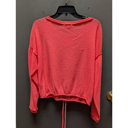 Socialite Neon Pink Size Small waffle knit long sleeve drawstring waist casual
