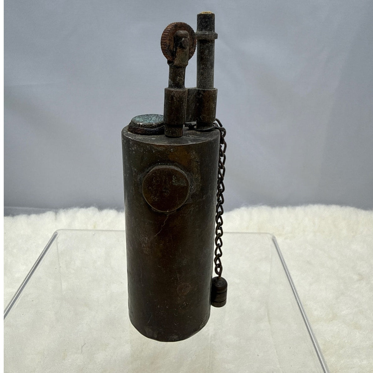 Vintage Solid Brass Cylindrical Trench Style Table Lighter Stamped #4 Industrial