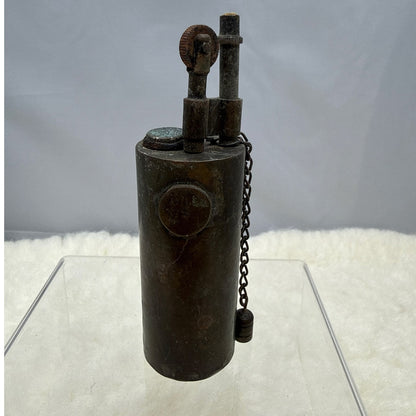 Vintage Solid Brass Cylindrical Trench Style Table Lighter Stamped #4 Industrial