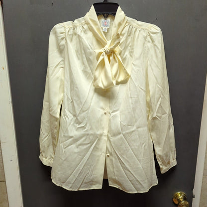 Vintage J.G. Hook Cream Blouse Bow Neck Long Sleeve Preppy Light Academia 10
