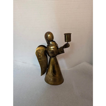 Vintage Brass Mexican Angel Candle Holder - Handcrafted Mid-Century Folk Art