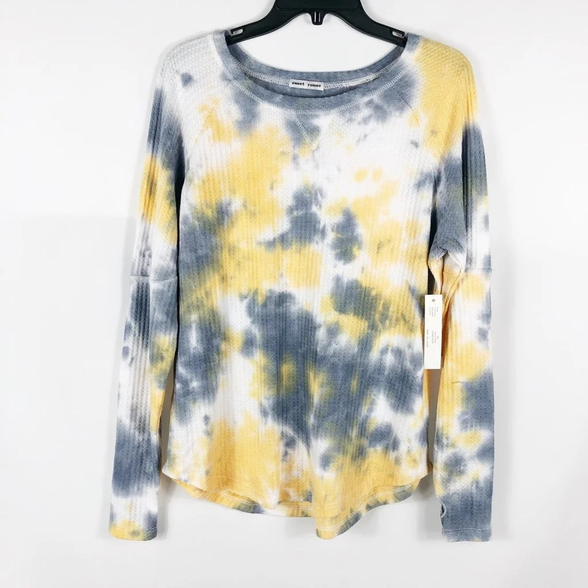 Sweet Romeo Storm Tie Dye SMALL NEW Waffle Knit Thermal Top Thumb Holes Raglan