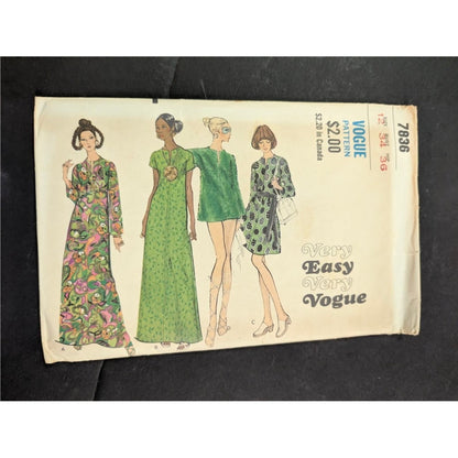 Vintage Pattern Sewing Crafts Hobby Vogue Size 12 Bust 34 7836
