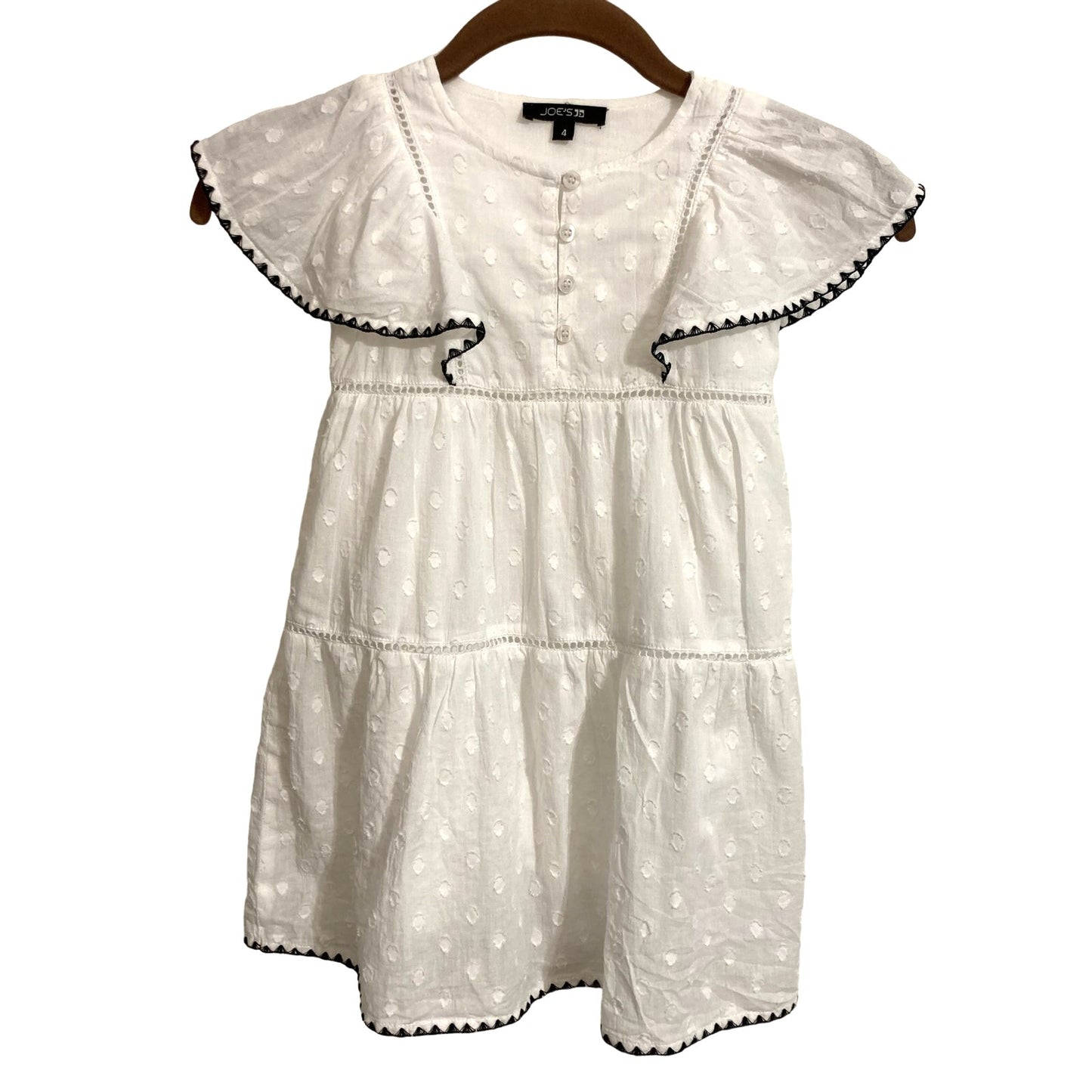 NWT Joe's Girl's Embroidered Flutter Sleeve Lined Dress Sz 4 in White with Navy