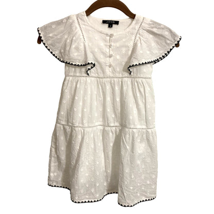 NWT Joe's Girl's Embroidered Flutter Sleeve Lined Dress Sz 4 in White with Navy